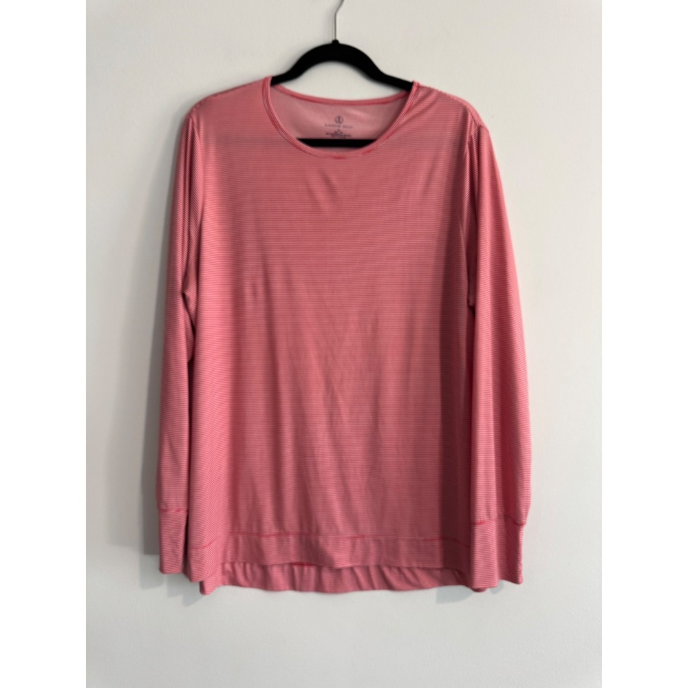 Lands' End Striped Crew Neck Top Women 1X Pink Long Sleeve Stretchy Tee 4th July
